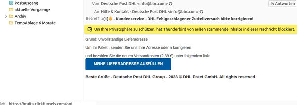 Bildschirmfoto einer Phishing-E-Mail